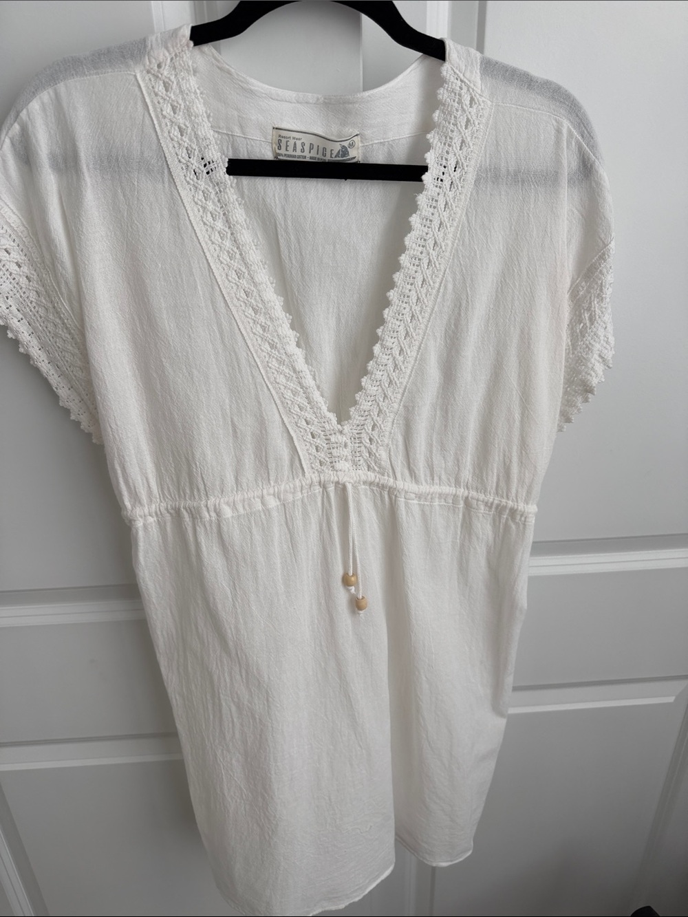 White Crochet-Trim Swim Coverup
